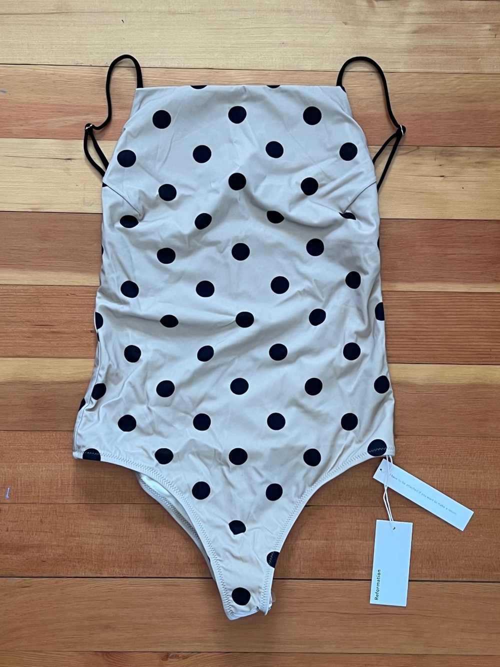 NWT Reformation Lira One Piece Tan & Black Swimsuit in Dune Dots Size Medium - Picture 2 of 8
